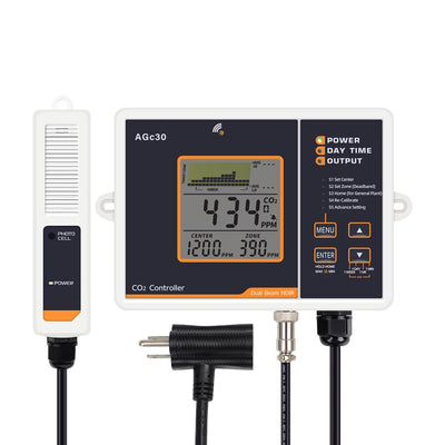 Smart CO2 Controller Dual Channel NDIR CO2 Sensor Day Night Carbon Dioxide Detector 0-5000PPM for Greenhouse Hydroponics