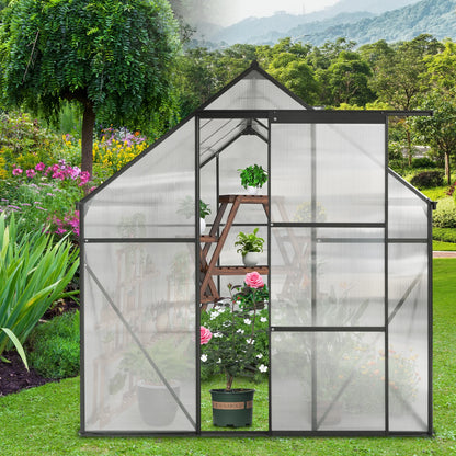Walk in Greenhouse, Garden Greenhouse for Outdoors, Upgraded Polycarbonate Plant Greenhouse with Sliding Door, Adjustable Roof Vent, 6.2' X 8.2' X 6.4'