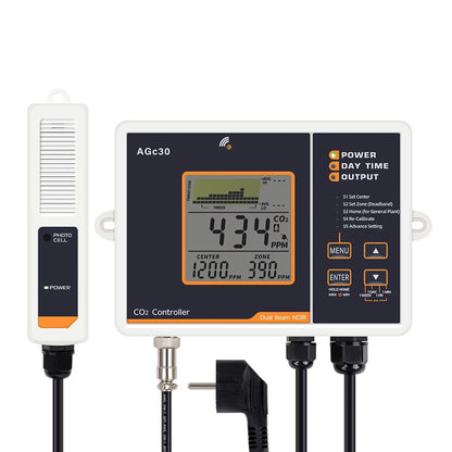 Smart CO2 Controller Dual Channel NDIR CO2 Sensor Day Night Carbon Dioxide Detector 0-5000PPM for Greenhouse Hydroponics