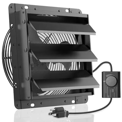 12 In. Shutter Exhaust Fan with Speed Controller, 764CFM High-Speed, 1400RPM Mounted/Black Powere Electric, Aluminum