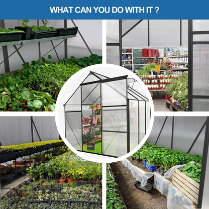 Walk in Greenhouse, Garden Greenhouse for Outdoors, Upgraded Polycarbonate Plant Greenhouse with Sliding Door, Adjustable Roof Vent, 6.2' X 8.2' X 6.4'