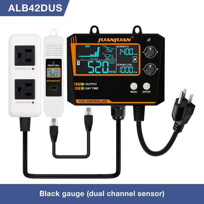 Smart CO2 Controller Dual Channel NDIR CO2 Sensor Day Night Carbon Dioxide Detector 0-5000PPM for Greenhouse Hydroponics