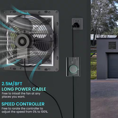 10 In. Shutter Exhaust Fan with Speed Controller, 647CFM, Black, Wall Mounted, Greenhouse Electric Powered Aluminum