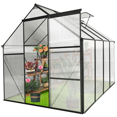 Walk in Greenhouse, Garden Greenhouse for Outdoors, Upgraded Polycarbonate Plant Greenhouse with Sliding Door, Adjustable Roof Vent, 6.2' X 8.2' X 6.4'