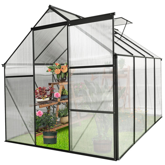 Walk in Greenhouse, Garden Greenhouse for Outdoors, Upgraded Polycarbonate Plant Greenhouse with Sliding Door, Adjustable Roof Vent, 6.2' X 8.2' X 6.4'