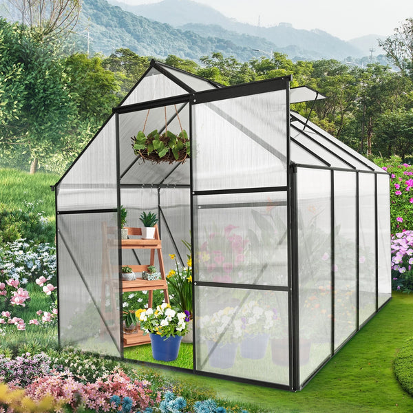 Walk in Greenhouse, Garden Greenhouse for Outdoors, Upgraded Polycarbonate Plant Greenhouse with Sliding Door, Adjustable Roof Vent, 6.2' X 8.2' X 6.4'