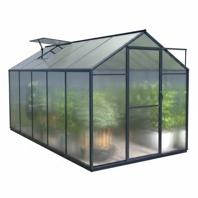 6 Ft. W X 10 Ft. D Polycarbonate Greenhouse for Outdoors, Green House Kit with Adjustable Roof Vent, Gray