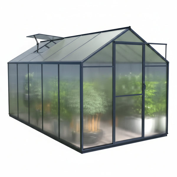6 Ft. W X 10 Ft. D Polycarbonate Greenhouse for Outdoors, Green House Kit with Adjustable Roof Vent, Gray