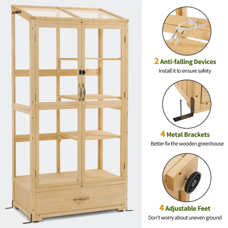 Cold Frame Greenhouse,3 Tier Garden Cold Frame with Drawer and Shelves
