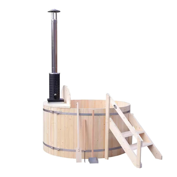 Wood Fired 4-Person to 5-Person 0-Jet Hot Tub and Ice Bath with Internal Stove Pine